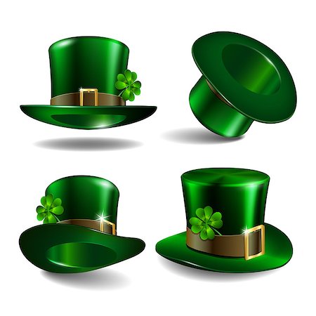 simsearch:400-05885156,k - Set of green leprechaun hats with clover leaf isolated on white background. St. Patricks Day symbols. Vector illustration Stock Photo - Budget Royalty-Free & Subscription, Code: 400-09116581