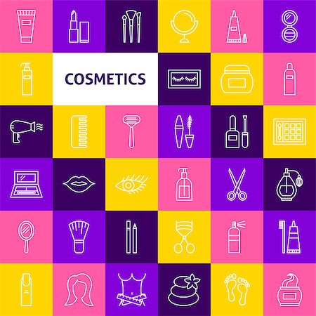 simsearch:400-08042102,k - Vector Cosmetics Line Icons. Thin Outline Beauty Symbols over Colorful Squares. Stock Photo - Budget Royalty-Free & Subscription, Code: 400-09116591