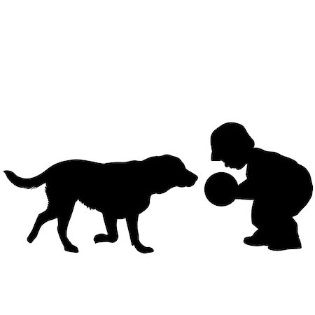 retriever silhouette - Silhouette of a toddler playing with a dog Stock Photo - Budget Royalty-Free & Subscription, Code: 400-09116702