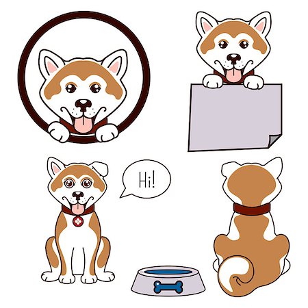 simsearch:400-08750179,k - Akita dog vector icon. Happy puppy set, front view and back. Stock Photo - Budget Royalty-Free & Subscription, Code: 400-09116738