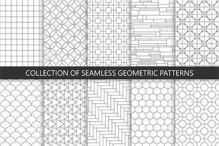 simsearch:400-09098204,k - Collection of seamless geometric patterns. Simple vector backgrounds. Countur striped gray design. Stock Photo - Budget Royalty-Free & Subscription, Code: 400-09116781
