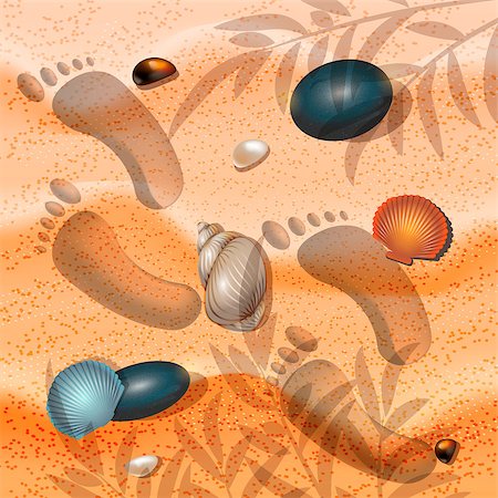 Hello, summer. Summer background sand, seashell and footprints in the sand illustration. 10 eps Stock Photo - Budget Royalty-Free & Subscription, Code: 400-09116972