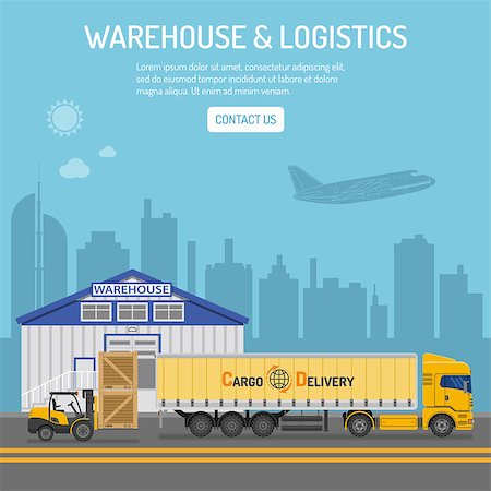 simsearch:400-09154573,k - Warehouse, logistics banner and infographics with flat Icons delivery, truck, cityline and forklift. Vector illustration Foto de stock - Super Valor sin royalties y Suscripción, Código: 400-09116999