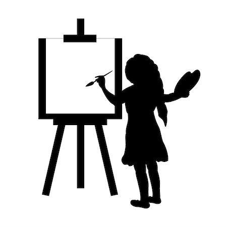 Silhouette girl artist paints on canvas. Vector illustration Stock Photo - Budget Royalty-Free & Subscription, Code: 400-09117006