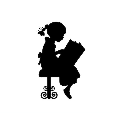 Silhouette of girl reading books. Vector illustration Stock Photo - Budget Royalty-Free & Subscription, Code: 400-09117015