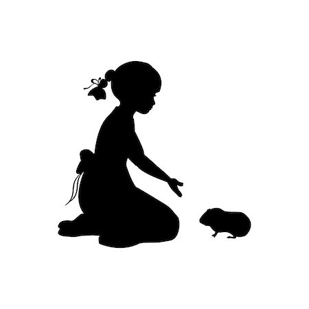 simsearch:400-06758392,k - Silhouette girl sitting knees beckon guinea pig. Vector illustration Photographie de stock - Aubaine LD & Abonnement, Code: 400-09117019