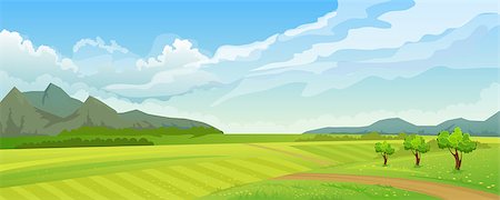simsearch:400-08556910,k - Cartoon illustration of the rural summer landscape Stock Photo - Budget Royalty-Free & Subscription, Code: 400-09117076