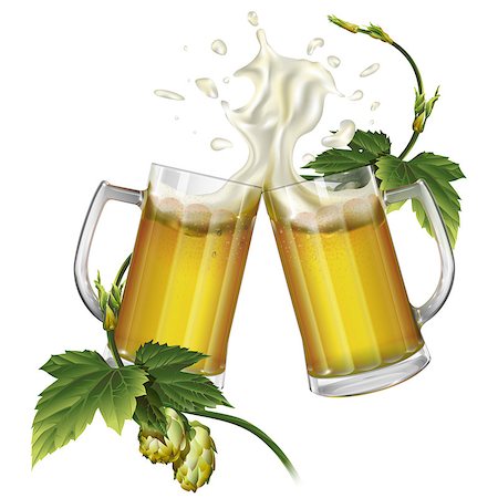 fresh hops - Two mugs with ale, light beer, hops Vector Stock Photo - Budget Royalty-Free & Subscription, Code: 400-09117087