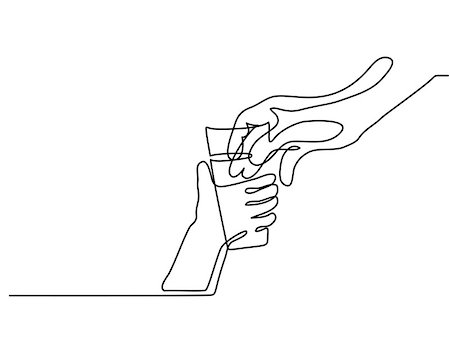Continuous line drawing. Hand giving water in glass to child. Vector illustration Stock Photo - Budget Royalty-Free & Subscription, Code: 400-09117096