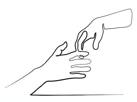 fingers outline drawing - Continuous line drawing. Holding man and woman hands together. Vector illustration Stock Photo - Budget Royalty-Free & Subscription, Code: 400-09117100