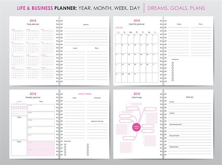 simsearch:400-08194861,k - Set of planners for 2018, life and business planner sheets, organizer for personal and work issues Fotografie stock - Microstock e Abbonamento, Codice: 400-09117157