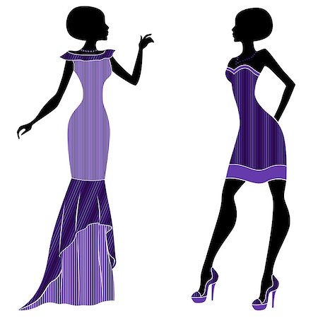 simsearch:400-04014965,k - Graceful young ladies in long and short dresses with stylish violet hues, vector stencils isolated on the white background Photographie de stock - Aubaine LD & Abonnement, Code: 400-09117171
