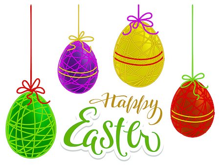 simsearch:400-09170979,k - Happy Easter hand written calligraphy text for greeting card and colored eggs. Isolated vector illustration Stockbilder - Microstock & Abonnement, Bildnummer: 400-09117194