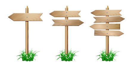 simsearch:400-09117481,k - Set of wooden signpost with arrows in grass isolated on white background. Vector illustration Foto de stock - Super Valor sin royalties y Suscripción, Código: 400-09117242