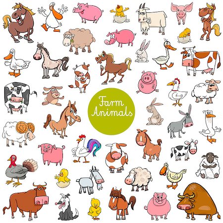 simsearch:400-08671288,k - Cartoon Illustration of Funny Farm Animal Characters Huge Set Foto de stock - Super Valor sin royalties y Suscripción, Código: 400-09117335