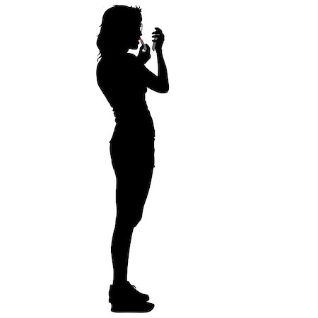 simsearch:400-04863115,k - Black silhouette woman paint lipstick, people on white background. Photographie de stock - Aubaine LD & Abonnement, Code: 400-09117373