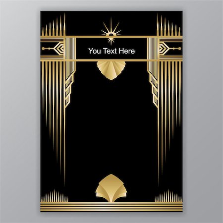 pollyw (artist) - Art Deco template golden-black, A4 page, menu, card, invitation, Sun and leaf in ArtDeco/Art Nuvo style, beautiful bakcground . Stock Photo - Budget Royalty-Free & Subscription, Code: 400-09117396