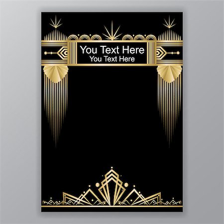 pollyw (artist) - Art Deco template golden-black, A4 page, menu, card, invitation, Moon stars and city lights in  ArtDeco/Art Nuvo style, beautiful bakcground . Stock Photo - Budget Royalty-Free & Subscription, Code: 400-09117399