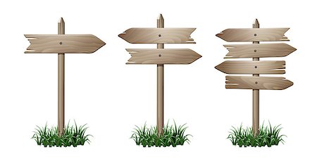 simsearch:400-07322547,k - Set of wooden signpost with arrows in grass isolated on white background. Vector illustration Photographie de stock - Aubaine LD & Abonnement, Code: 400-09117481
