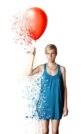 Collapsing woman in blue dress with the red balloon. Collapsing and blowing woman shape Stock Photo - Budget Royalty-Free & Subscription, Code: 400-09117564