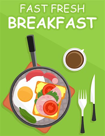 simsearch:400-07510513,k - dripping pan with fresh breakfast. omelette, sausage, sandwich and coffee cup Stock Photo - Budget Royalty-Free & Subscription, Code: 400-09117574