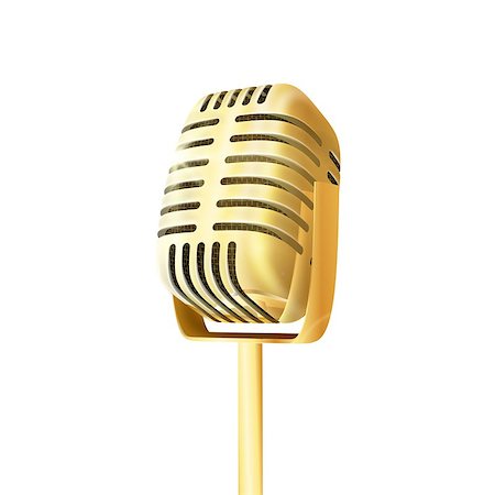 Vintage golden studio microphone. 3D realisic vector illustration white background. Photographie de stock - Aubaine LD & Abonnement, Code: 400-09117581