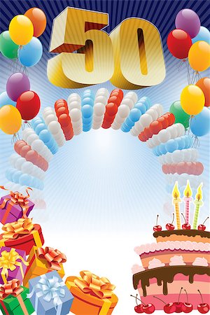 simsearch:400-04895179,k - Background with design elements and the birthday cake. The poster or invitation for fiftieth birthday or anniversary. Stock Photo - Budget Royalty-Free & Subscription, Code: 400-09117644