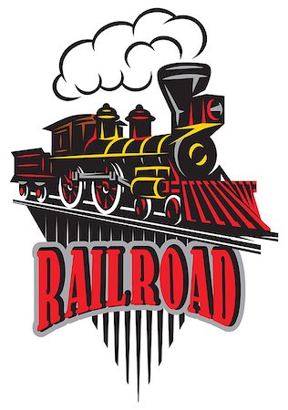railway tracks in silhouette - Vector emblem in vintage style with locomotives. Label, badge, pattern on a retro railroad theme Stock Photo - Budget Royalty-Free & Subscription, Code: 400-09117660