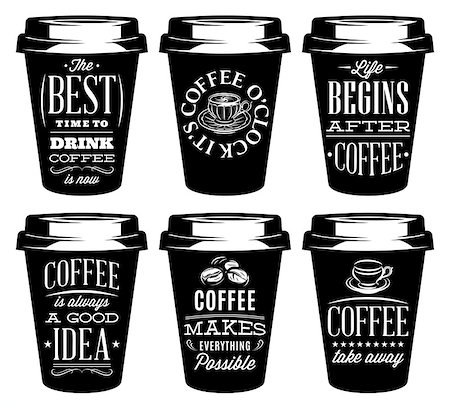 vector monochrome set of patterns for paper cups for coffee. Stock Photo - Budget Royalty-Free & Subscription, Code: 400-09117662