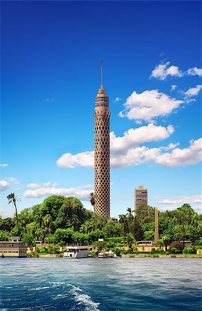 simsearch:862-03352836,k - Tall TV tower in Cairo near Nile Stock Photo - Budget Royalty-Free & Subscription, Code: 400-09117782