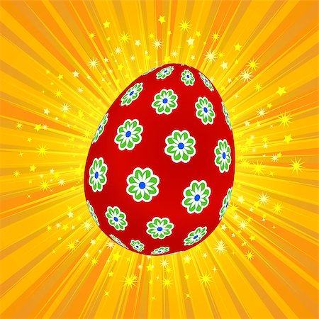 Red Decorated with Flowers Easter Egg Over Yellow Star Burst Background Photographie de stock - Aubaine LD & Abonnement, Code: 400-09117818