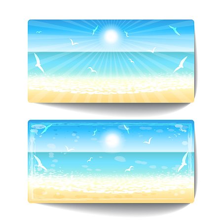 simsearch:400-07038268,k - Two banners of sand beach at sunset time. Vector illustration. Stock Photo - Budget Royalty-Free & Subscription, Code: 400-09117918