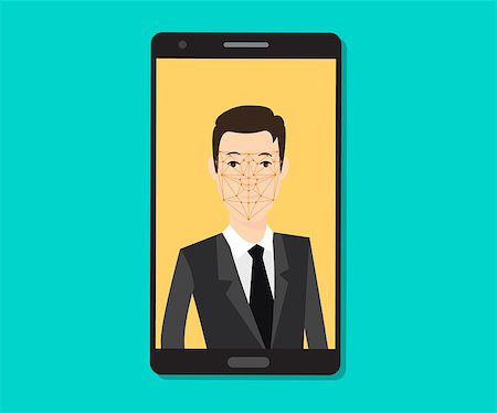simsearch:400-04982603,k - facial recognition men with face tracking point on the smartphone vector graphic illustration Stock Photo - Budget Royalty-Free & Subscription, Code: 400-09117938