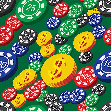 simsearch:400-04672615,k - Poker Chips and Coins Seamless Pattern on Green Background Stock Photo - Budget Royalty-Free & Subscription, Code: 400-09118105