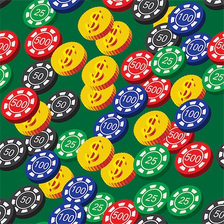 simsearch:400-04672615,k - Poker Chips and Coins Seamless Pattern on Green Background Stock Photo - Budget Royalty-Free & Subscription, Code: 400-09118106