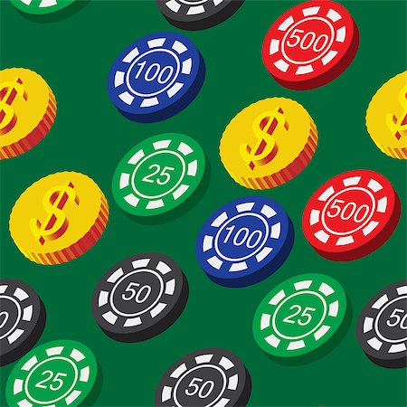 simsearch:400-04672615,k - Poker Chips and Coins Seamless Pattern on Green Background Stock Photo - Budget Royalty-Free & Subscription, Code: 400-09118107