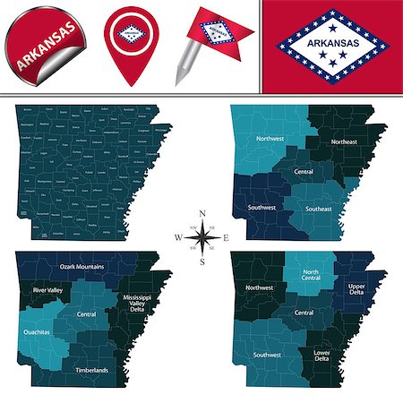 Vector map of Arkansas with named regions and travel icons Stock Photo - Budget Royalty-Free & Subscription, Code: 400-09118115