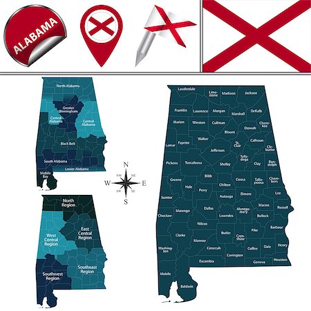 simsearch:400-09118112,k - Vector map of Alabama with named regions and travel icons Stock Photo - Budget Royalty-Free & Subscription, Code: 400-09118112