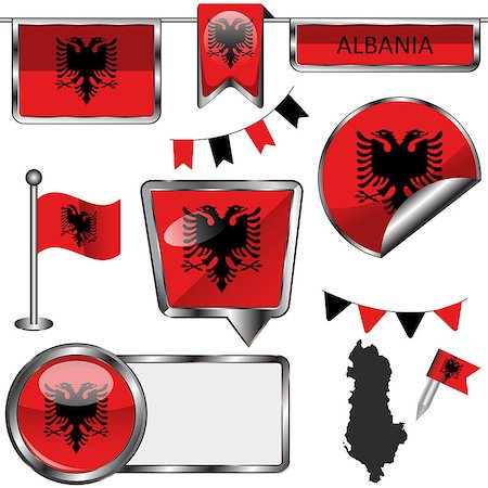 simsearch:400-08506240,k - Vector glossy icons of flag of Albania on white Stock Photo - Budget Royalty-Free & Subscription, Code: 400-09118124