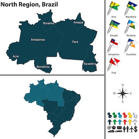 simsearch:400-08050839,k - Vector set of North Region of Brazil with flags and map on white background Stock Photo - Budget Royalty-Free & Subscription, Code: 400-09118132