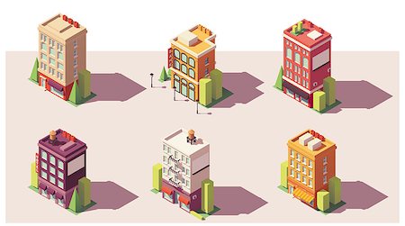 simsearch:400-08296264,k - Vector low poly isometric city buildings, houses and stores set Stock Photo - Budget Royalty-Free & Subscription, Code: 400-09118203