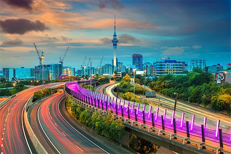 simsearch:841-07653336,k - Cityscape image of Auckland skyline, New Zealand at sunset. Photographie de stock - Aubaine LD & Abonnement, Code: 400-09119562