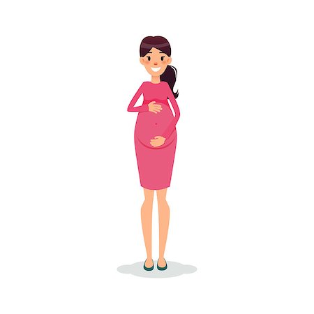 simsearch:400-05139317,k - Pregnant happy flat women. Future mom cartoon character. Expectant mother posing Stock Photo - Budget Royalty-Free & Subscription, Code: 400-09119664