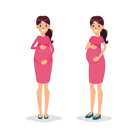 simsearch:400-05139317,k - Pregnant happy flat women. Future mom cartoon character. Expectant mother posing Stock Photo - Budget Royalty-Free & Subscription, Code: 400-09119663