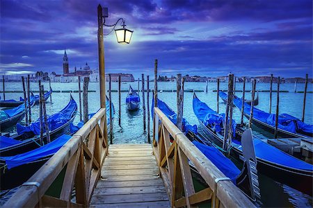 gondolas of venice at night Stock Photo - Budget Royalty-Free & Subscription, Code: 400-09119724