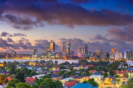 simsearch:400-08694452,k - Aerial cityscape image of Perth skyline, Australia during dramatic sunset. Foto de stock - Super Valor sin royalties y Suscripción, Código: 400-09119802