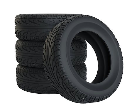 Car tires isolated on white. 3d illustration Stock Photo - Budget Royalty-Free & Subscription, Code: 400-09119865
