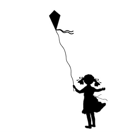 Silhouette girl flying kite summer. Vector illustration Stock Photo - Budget Royalty-Free & Subscription, Code: 400-09119984