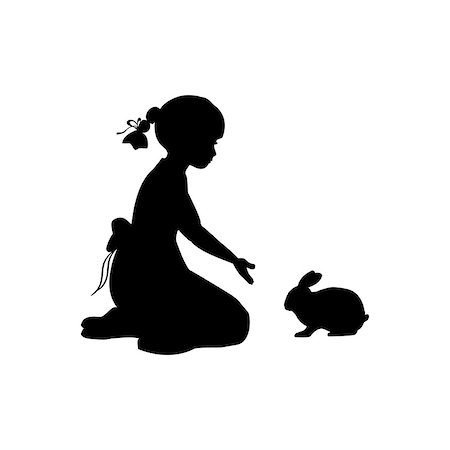 simsearch:400-07556485,k - Silhouette girl sitting knees beckon rabbit. Vector illustration Photographie de stock - Aubaine LD & Abonnement, Code: 400-09119991