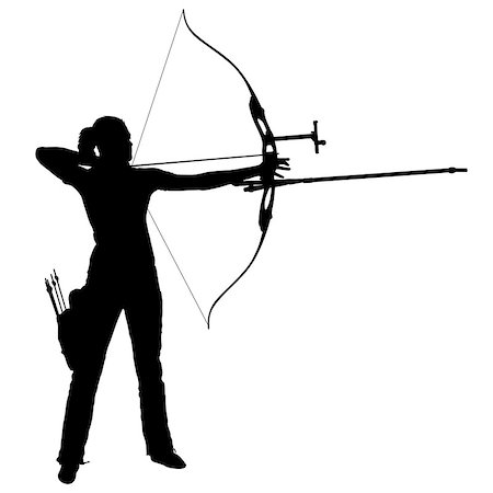 simsearch:400-09110096,k - Silhouette attractive female archer bending a bow and aiming in the target. Photographie de stock - Aubaine LD & Abonnement, Code: 400-09110095